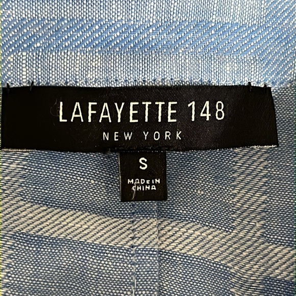 Lafayette 148 Linen & Cotton Blend Plaid Short Sleeve Blouse in Blue -Size Small - Picture 4 of 5